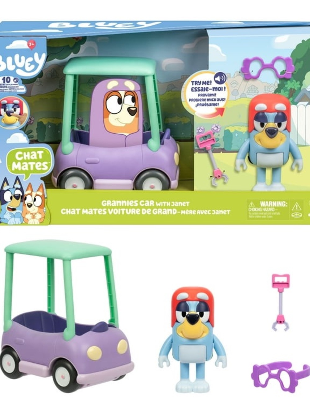 Bluey Chat Mates Grannies Car Playset with Janet - Purple & Mint